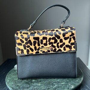 Dune London Calf Hair Leopard Print Top Handle Purse with Crossbody Strap